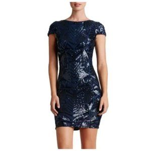 Dress The Population Navy Blue Tabitha Sequin Bodycon Cocktail Party Dress sz M